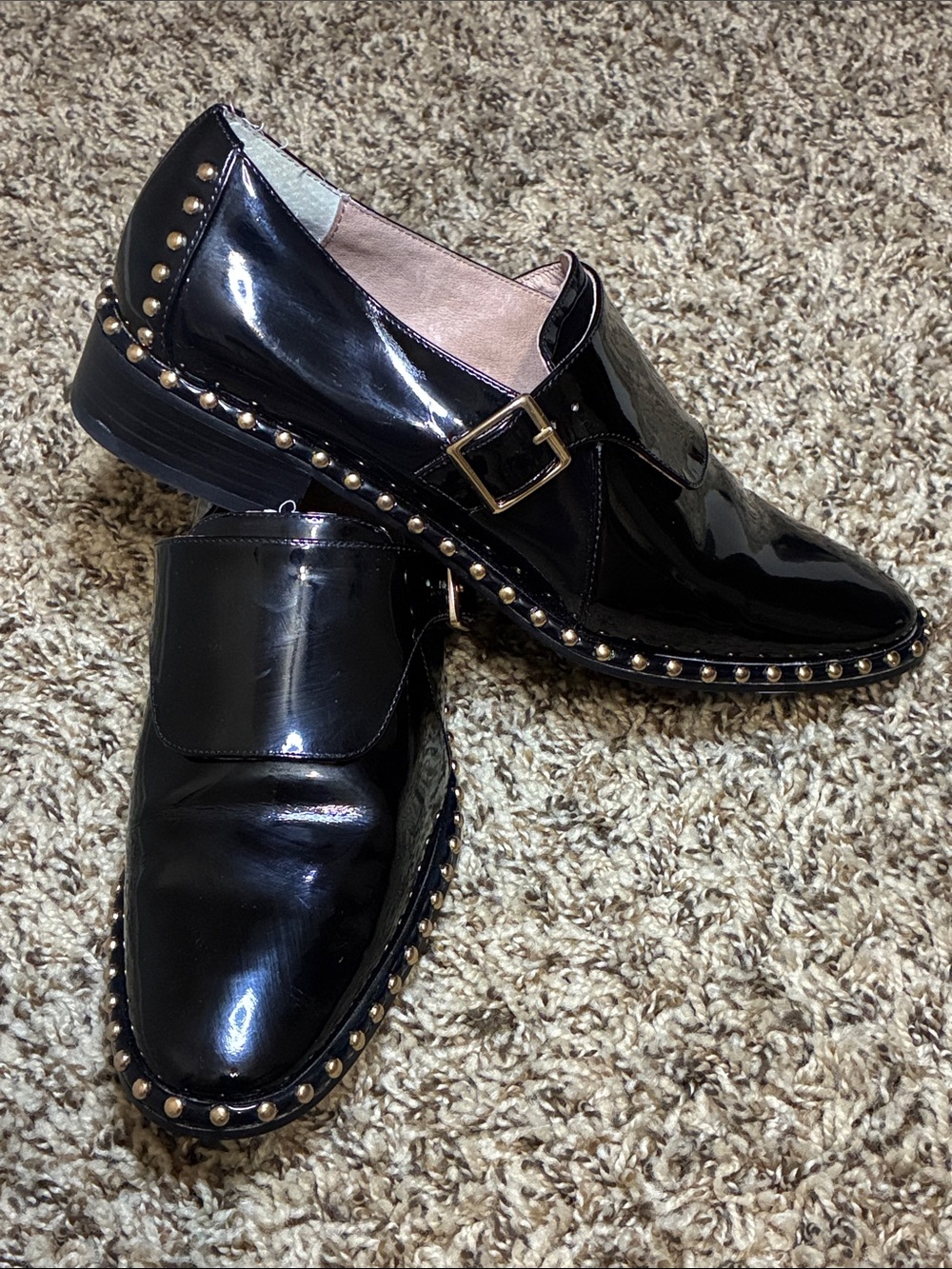 Adrianna Papell Black Patent Leather Studded Slip-On Loafers